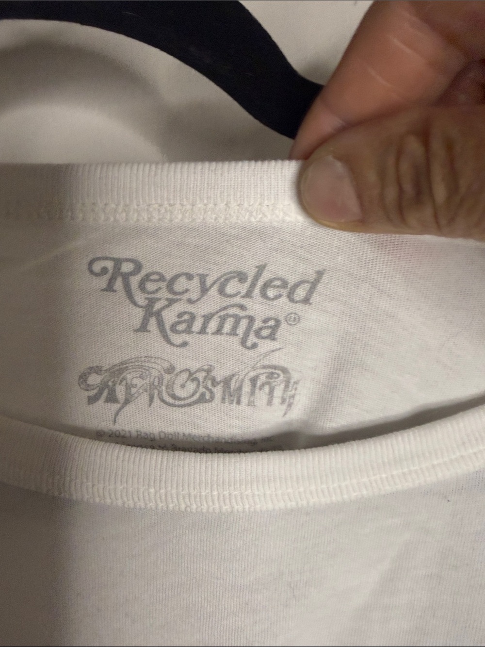 Recycled Karma White Aerosmith Photo Tee with Pink Logo 3/4 Sleeve - Picture 3 of 6